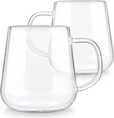 Vista 3 de Teabloom Juego de 2 tazas de vidrio de borosilicato prémium para té o café, 6 onzas, aptas para microondas y manchas