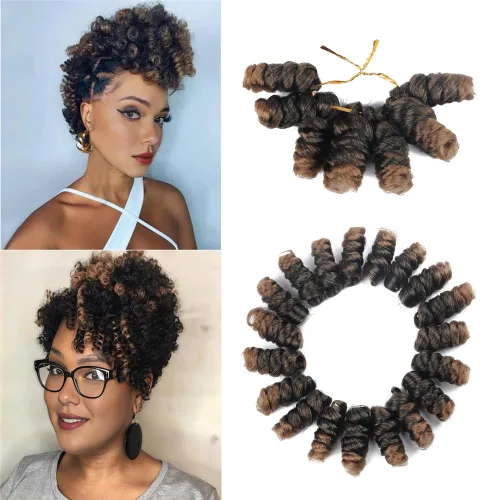 Vista 26 de Saniay - 3 paquetes de trenzas de ganchillo cortas trenzadas de ganchillo con espiral, rizos con espiral jamaicana, 20 mechones por paquete