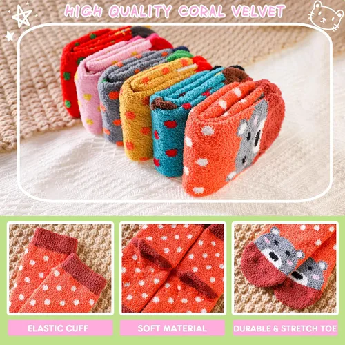 Vista 4 de 6 pares de calcetines antideslizantes para bebés y niñas, calcetines cálidos con agarres para niños pequeños, de lana gruesa y suave, para invierno