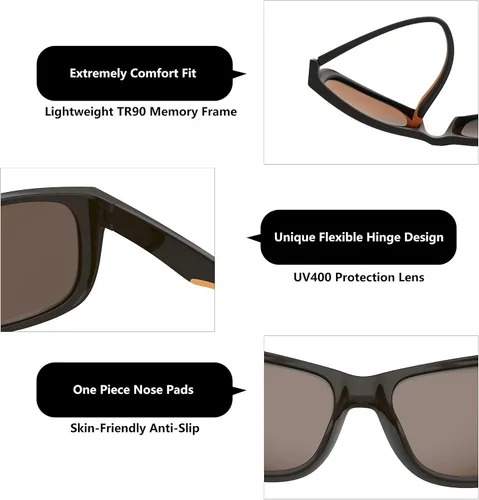 Vista 4 de Yaserra TAC - Lentes de sol polarizados cuadrados, ligeros TR-90 con acabado mate, para hombres y mujeres, bloqueo UV