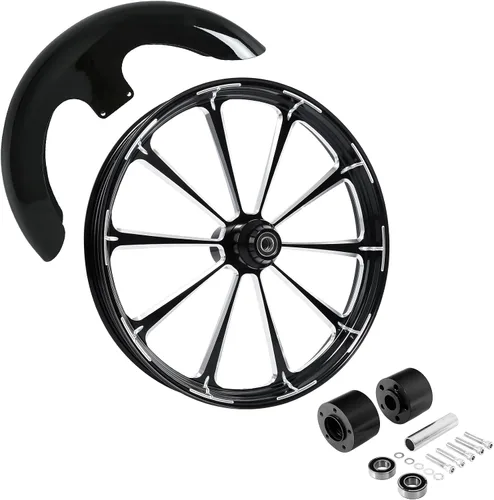 Vista 125 de TCMT Llanta de rueda delantera de 21", buje de rueda de brida de doble disco con guardabarros delantero negro sin pintar, compatible con modelos