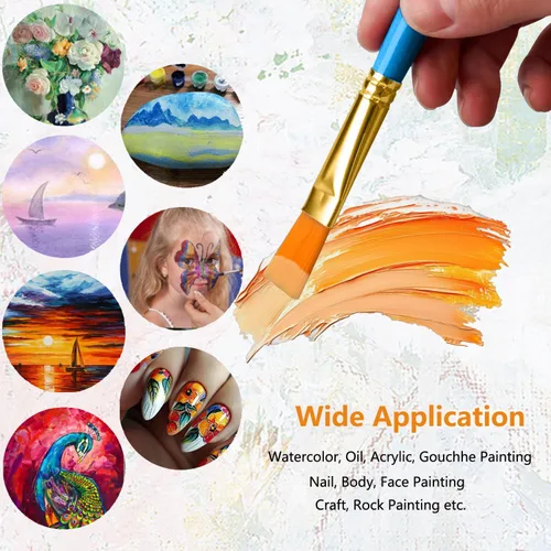 Vista 4 de Pinceles de pintura, juego de pinceles para pintura acrílica, 20 piezas de madera maciza Handel Oil Acuarela pinceles con cepillos de pelo de nailon