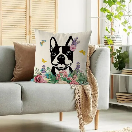 Vista 6 de GAGEC Fundas de almohada de primavera de 18 x 18 pulgadas, diseño de Boston Terrier, funda de almohada de Hello Spring Home, funda de cojín