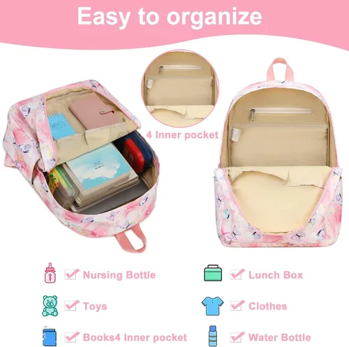 Vista 4 de BTOOP Mochila para niños en edad preescolar para niños y niñas, mochila escolar de viaje de 15 pulgadas, para niños de 3 a 8 años, rosado