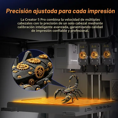 Vista 3 de FLASHFORGE Impresora 3D Creator 5 Pro, 4 cabezales de herramientas con cambiador de herramientas 7s, impresión industrial de múltiples