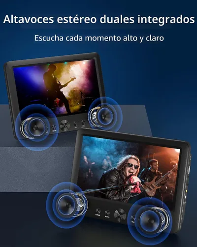 Vista 4 de WONNIE Dos reproductores de DVD de 10.5 pulgadas con pantalla dual para coche, reproductor de CD portátil, reproduce una misma o dos películas