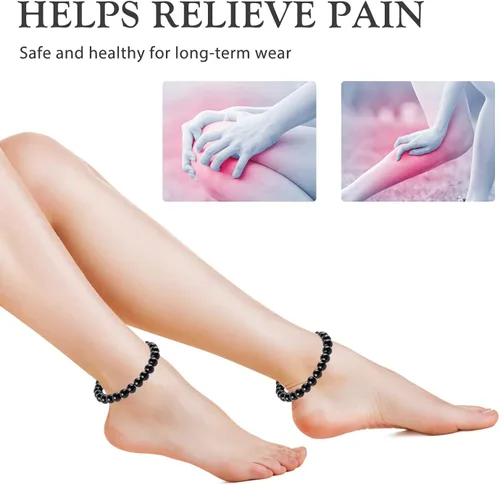 Vista 7 de QUACOWW Tobillera adelgazante de obsidiana negra, antihinchazón, tobillera y pulsera de obsidiana negra ajustable antiansiedad para mujeres