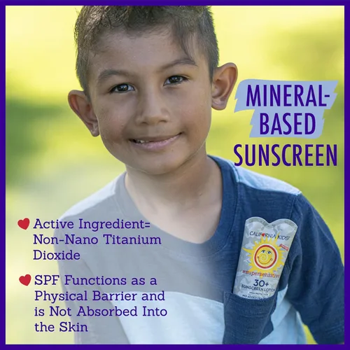 Vista 5 de California Kids Protector solar SPF 30 + Súper sensible (sin perfume) Protector solar mineral para niños Cara + cuerpo Dióxido de titanio