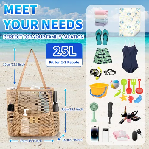 Vista 5 de Bolsa de playa de malla, bolsa de hombro extragrande para mujer, bolsa de piscina para compras, viajes y vacaciones