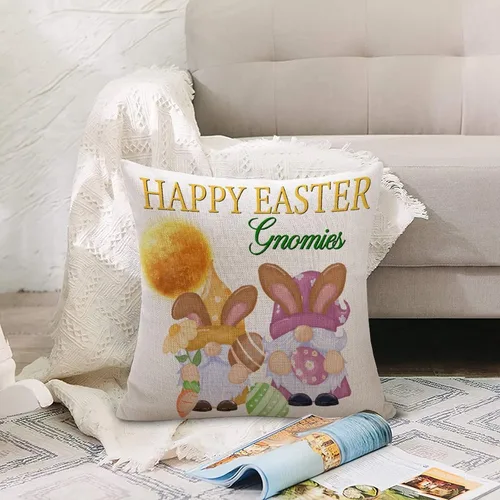 Vista 4 de Divertidas fundas de almohada de gnomo de Pascua, huevos de Pascua, zanahorias, divertidas fundas de almohada de 16 x 16 pulgadas, decoración