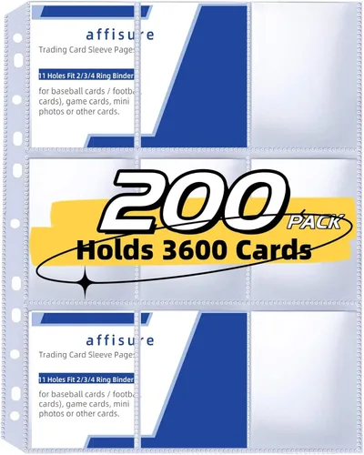 Vista 10 de 9 fundas para tarjetas de bolsillo, capacidad para 900 tarjetas, fundas para carpetas de tarjetas intercambiables, 3 anillos y 9 páginas de bolsillo