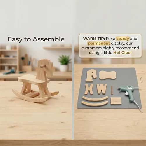 Vista 10 de Toddmomy Mini caballo mecedor de madera, 3 juegos de figuras de caballo mecedora sin terminar y decoraciones de árbol de Navidad para pintura