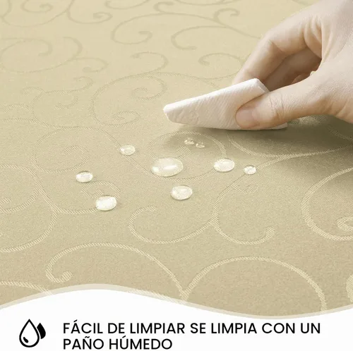 Vista 3 de Romanstile Mantel Rectangular de Jacquard, Impermeable Elegante con Patrón Floral Rizado de Damasco, Cubierta de Mesa Decorativa de Poliéster Beige