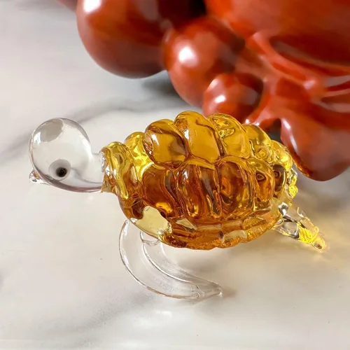 Vista 4 de Figura de tortuga marina de vidrio soplado a mano hecha a mano de cristal lindo animal artesanal pecera con adornos en miniatura, decoración