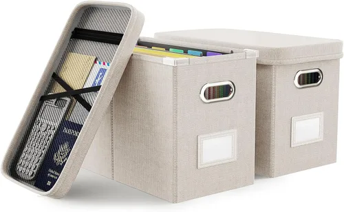 Vista 18 de Oterri Caja organizadora de archivos con tapa, caja de archivos colgante con bolsillo de malla, caja organizadora de documentos para archivos