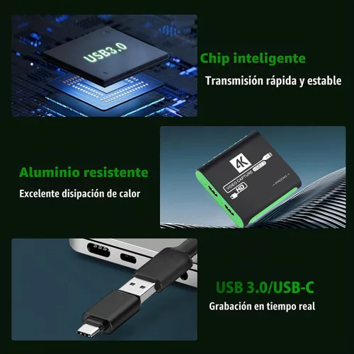 Vista 4 de USB 3.0 HDMI Video Capture Card for Switch 2 PS5 Xbox DSLR 1080P Streaming Plug & Play, No Driver, 4K@30Hz Passthrough, Mic Input, Audio Monitoring