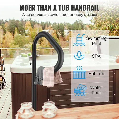 Vista 5 de VEVOR Pasamanos para Bañera de Hidromasaje, Pasamanos Lateral para Spa Giratorio 360° con Altura Ajustable de 48"-63", Barandilla de Aluminio
