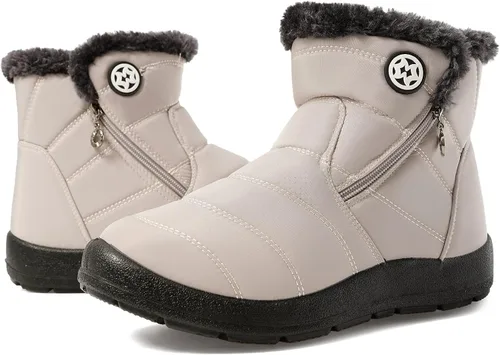 Vista 6 de Hsyooes Botas de nieve para mujer, botas de invierno impermeables Beige