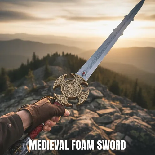 Vista 5 de Rite Edge Espada de espuma medieval de 35.5 pulgadas, espada templaria de caballeros para cosplay, LARP, Halloween y práctica, espadas de espuma