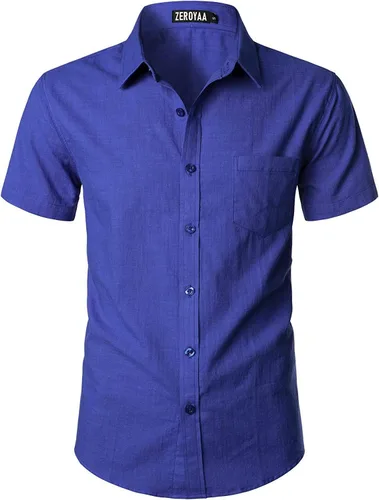 Vista 23 de ZEROYAA Camisas casuales de algodón ligero con botones para hombre aguamarina (Aqua Sky)