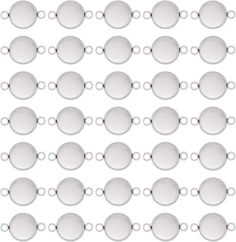 Vista 8 de Craftdady 36 unidades de conectores colgantes de bandeja de bisel en blanco de 0.315-0.551 in, ajuste de cabujón de camafeo redondo, acero