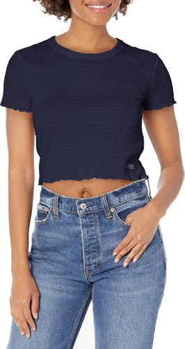 Vista 3 de GUESS Top ahumado de manga corta con cuello redondo para mujer