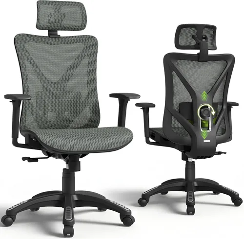 Vista 18 de ELABEST Silla de oficina de malla, silla ergonómica de escritorio para computadora, silla de tareas resistente, soporte lumbar ajustable y Beige