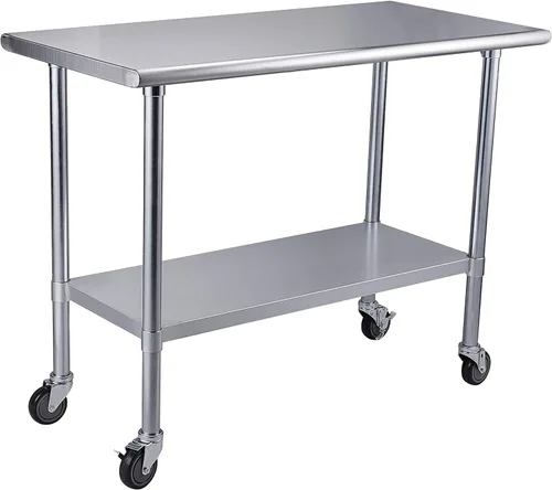 Vista 78 de ROCKPOINT Mesa de acero inoxidable para preparación y trabajo, 14x24 pulgadas; mesa de cocina comercial de metal NSF resistente con estante inferior
