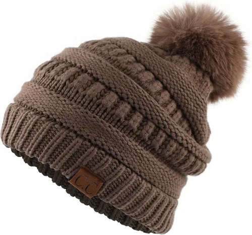 Vista 53 de Gorro unisex liso con pompón y ribete (HAT-43) de C.C Hatsandscarf Exclusives Marfil