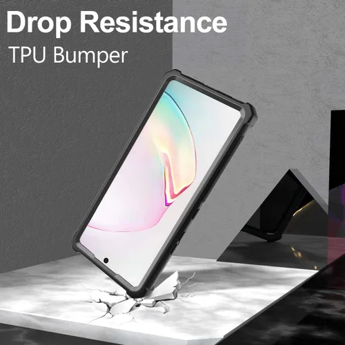 Vista 4 de Funda para Samsung Galaxy Note 10 Plus con protector de pantalla, carcasa protectora híbrida de doble capa a prueba de golpes de acrílico para Negro