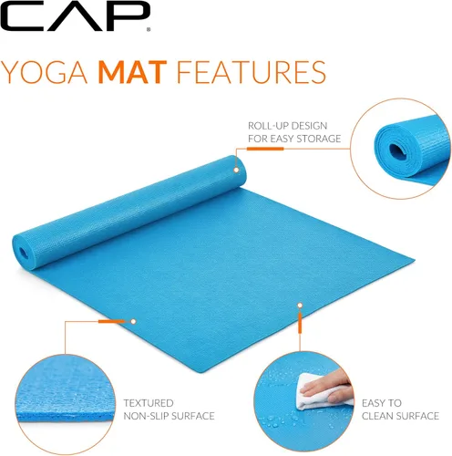Vista 3 de CAP Non-Slip Yoga Mat for Home Workout & Pilates, Lightweight Exercise Fitness Mat with Textured Grip Surface, Portable Roll-Up Yoga Mat for Women &
