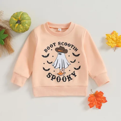 Vista 7 de Disfraz de Halloween para bebé, sudadera de calabaza con cuello redondo, suéter de manga larga, ropa de otoño