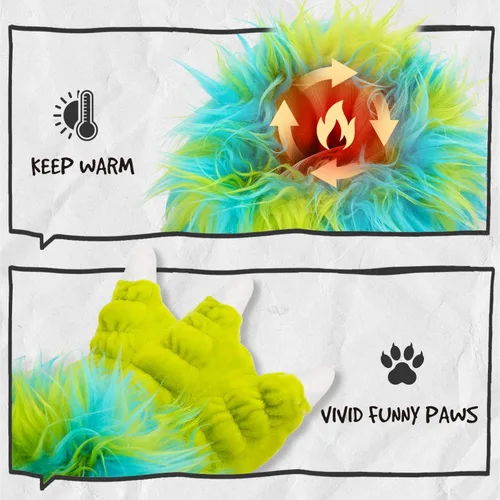 Vista 5 de Enifine Pantuflas peludas de animales para niños y adultos, con suela de gamuza antideslizante, divertido disfraz de Halloween, cosplay, pantuflas