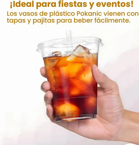 Vista 3 de Vasos transparentes de plástico [12 onzas] con tapas y pajitas [juego de 100] desechables para bebidas frías para beber café helado, agua, jugo