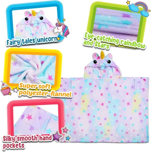 Vista 4 de CozyBomB Unicorn Gifts for Girls Wearable Fleece Soft Throw Blanket for Kids - Cute Hooded Plush Bathrobe Cozy Wrap with Hood