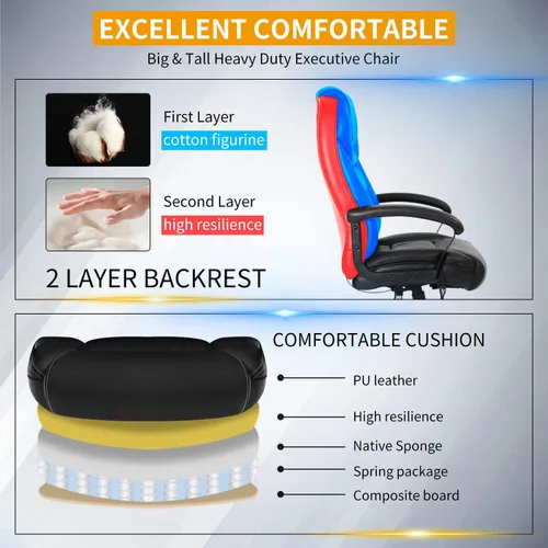 Vista 4 de Silla de oficina grande y alta para personas pesadas, 500 libras, silla de computadora de piel sintética, silla de escritorio de masaje, silla