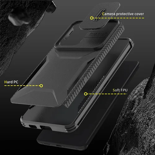 Vista 6 de Funda para Galaxy S22 5G con 1 protector de pantalla HD y cubierta de cámara deslizante [grado militar], funda protectora resistente a prueba