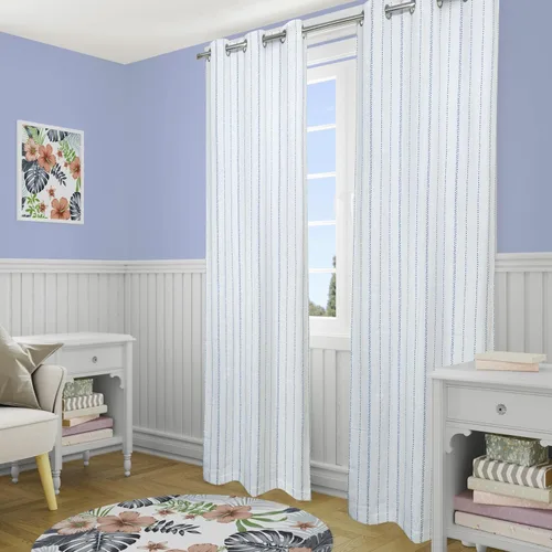 Vista 4 de Tiny Break Cortinas de algodón blanco – Cortina gruesa de lunares azules para ventana de 84 pulgadas de largo, cortinas de algodón para oscurecer