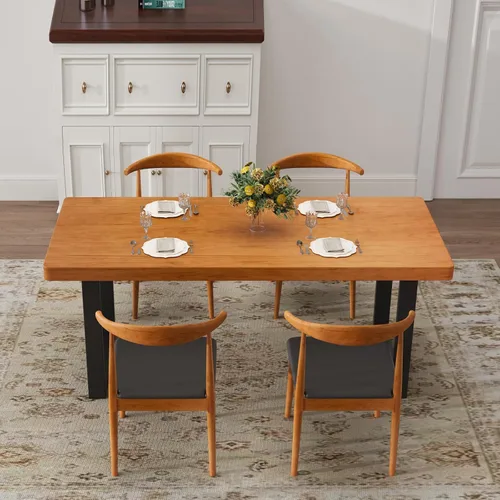 Vista 7 de Mesa de comedor moderna minimalista de madera maciza de 47 pulgadas, base de metal resistente, fácil montaje, mesa versátil para comedor, sala