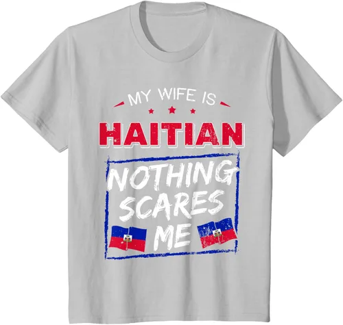 Vista 64 de My Wife Is Haitian Republic of Haiti Heritage Roots - Camiseta con bandera, Negro, S