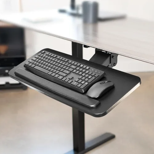 Vista 2 de Vivo (Mount-KB03B) - Plataforma para mouse y teclado de computadora ajustable, ergonómica, para utilizar debajo del escritorio, de montaje bajo