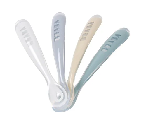 Vista 6 de BEABA First Stage - Juego de cucharas de alimentación para bebés, cucharas originales de silicona de punta suave para bebés, aptas para encías, sin