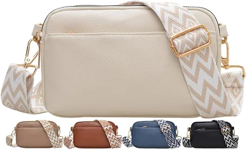 Vista 9 de Bolsos cruzados para mujer, bolsos de hombro de piel vegana y carteras para mujer con correa ancha ajustable