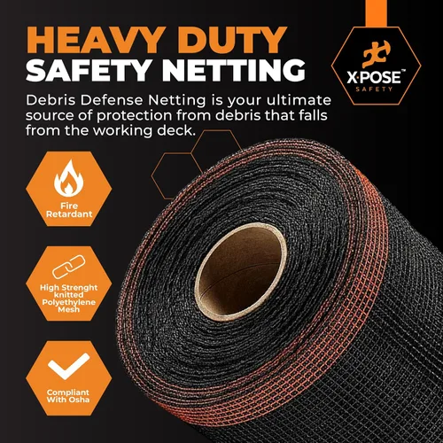 Vista 3 de Xpose Safety Red de seguridad para construcción de Xpose Safety - Rollo de material temporal de 150 pies, malla de 1/4" para cerca de andamio