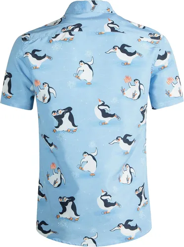 Vista 2 de Aloha - Camisa hawaiana para hombre, flamencos, pingüinos, estampado tropical, novedad, casual, manga corta, ropa de playa