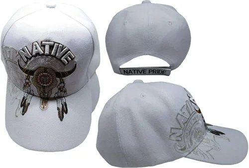 Vista 3 de Gorra con diseño de calavera de búfalo indio, color blanco