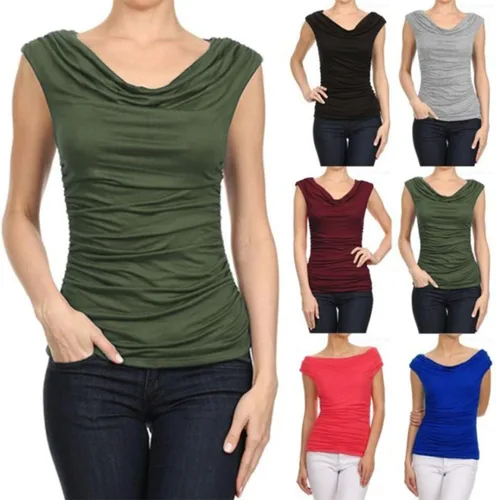 Vista 5 de CLEMONCE Doble forro cómodo cuello drapeado lateral fruncido de S a 3XL