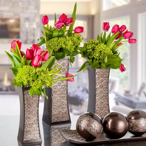Vista 2 de Creative Scents Jarrones marrones de Dublín para centros de mesa de decoración, juego de 3 jarrones de flores ideales para decoración del hogar