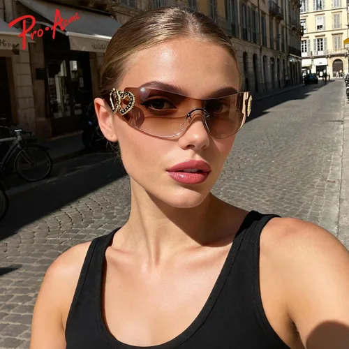 Vista 2 de Pro Acme Gafas de sol envolventes sin montura para mujeres y hombres, de gran tamaño, a la moda, gafas de sol futuristas, sombra fresca de moda