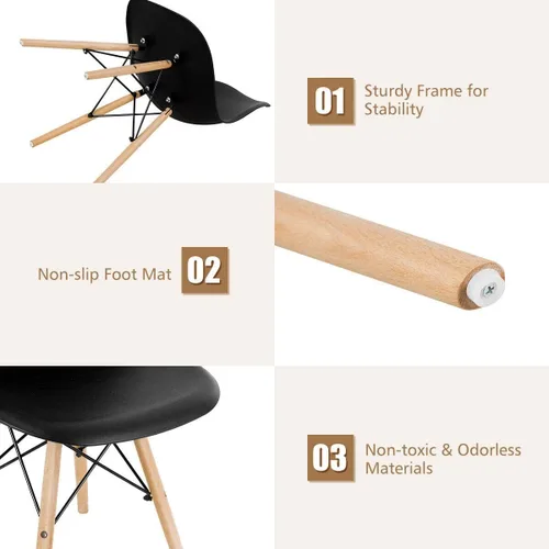 Vista 6 de DORTALA Sillas de comedor premontadas, sillas de plástico con patas de madera, respaldo ergonómico, sillas sin brazos de estilo moderno para sala